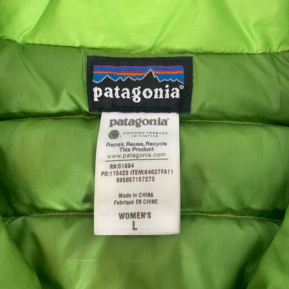 Patagonia Down Puffer Vest Womens Large Lime Green Full Zip Down Sweater Vest - Picture 5 of 13